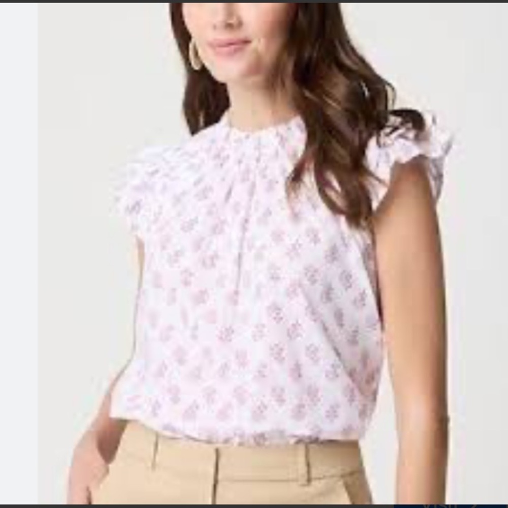 🆕 J. Crew Flutter Sleeve Floral Top in White Violet Storm Cottagecore Resort Lux